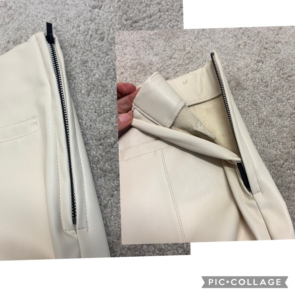 Zara ecru cream faux leather pleather high rise leggings zippered ankle L NWT - Picture 13 of 15